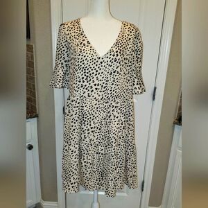 Beeson River Leopard Print V Neck Flounce Sleeve Tiered Ruffle Dress, Size XL